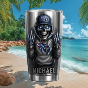 Personalized Tennessee Titans Skull Middle Finger Insulated Steel Tumbler
