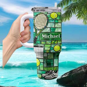 Personalized Tennis Player Stained Glass Design 40oz Tumbler with Handle