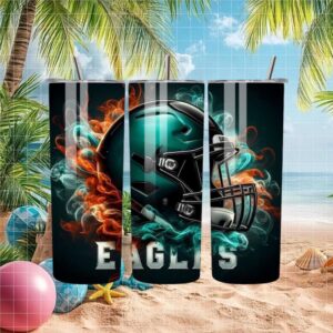 Philadelphia Eagles Abstract Smoke & Fire Helmet Art Tumbler