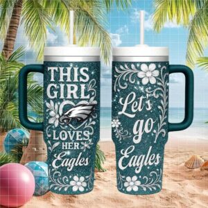 Philadelphia Eagles Glitter Tumbler “This Girl Loves Her Eagles” Fan Gift