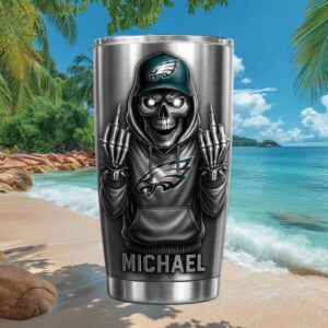 Philadelphia Eagles Skull Middle Finger Personalized Stainless Steel Tumbler