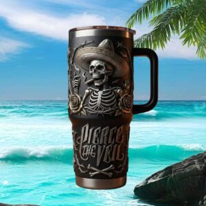 Pierce The Veil Dia de los Muertos Skeleton Art Tumbler with Handle