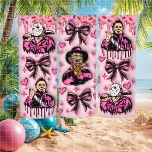 Pink Horror Villains Coquette Bows Halloween Tumbler Design