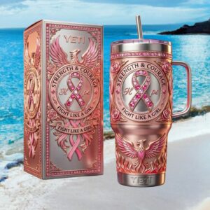 Pink Ribbon Strength & Courage Phoenix YETI Style Tumbler