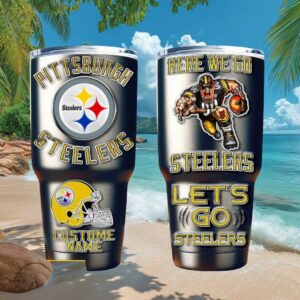 Pittsburgh Steelers Here We Go Custom Name & Number Insulated Tumbler