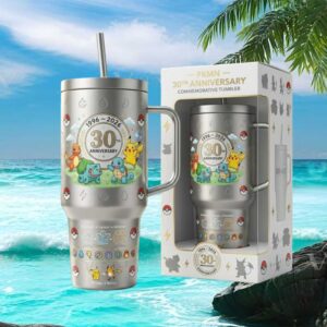 Pokémon 30th Anniversary Silver Commemorative Tumbler with Starter Trio