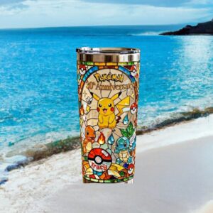 Pokémon 30th Anniversary Stained Glass Style Personalized Pikachu Tumbler