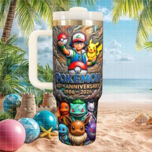Pokémon 40th Anniversary 1986 2026 Ash & Pikachu 40oz Quencher Tumbler