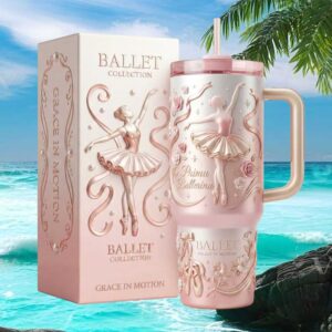 Prima Ballerina “Grace In Motion” Pink & Pearl Embossed Ballet Collection Tumbler