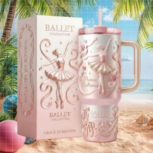 Prima Ballerina “Grace in Motion” Pink 3D Embossed Ballet Collection Tumbler