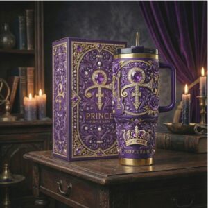 Prince Purple Rain Tribute 40oz Tumbler with Handle and Gift Box