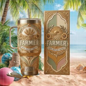 Proud Farmer Grow Nurture Harvest Gold Filigree 40oz Tumbler with Decorative Box