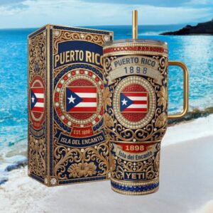 Puerto Rico 1898 Isla Del Encanto Flag Jeweled Luxury Tumbler