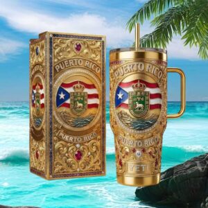 Puerto Rico Heritage Gold Edition Embossed Shield & Flag Tumbler