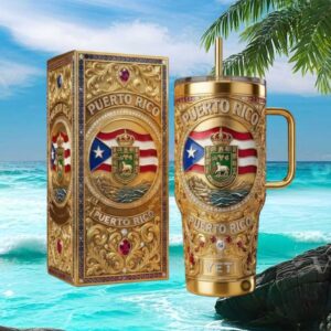 Puerto Rico Heritage Gold Embossed Coat of Arms Yeti Tumbler