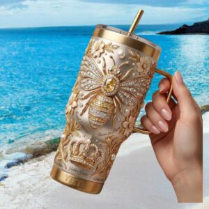 Queen Bee “Born to Shine” Royal Gold & Pearl 3D Luxury Tumbler
