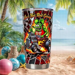 Rat Fink Hot Rod Garage Stained Glass Style Rat Rod Tumbler