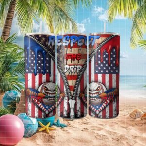 Respect The Drip American Flag Baseball Zipper Tumbler Design