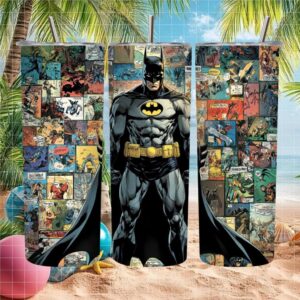 Retro Batman Comic Book Collage Skinny Tumbler Design