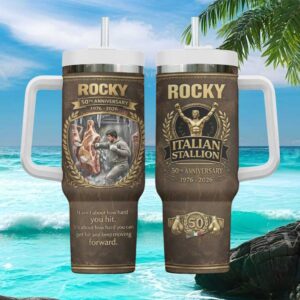 Rocky Balboa 50th Anniversary Italian Stallion Quote 40oz Tumbler with Handle