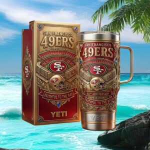 San Francisco 49ers 80th Anniversary 1946 2026 3D Embossed Yeti Tumbler