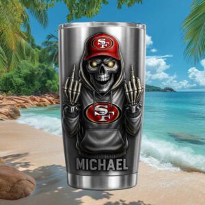 San Francisco 49ers Badass Skull Personalized Name Steel Tumbler