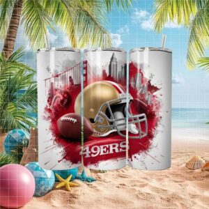 San Francisco 49ers Helmet City Skyline Splatter Art Tumbler