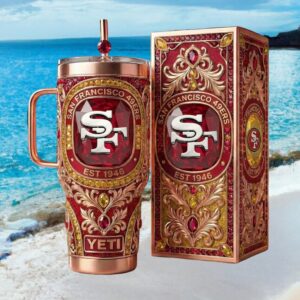 San Francisco 49ers Scarlet & Gold Crystal Embossed 40oz Travel Tumbler