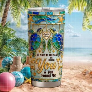 Sea Turtle Stained Glass Style “I Found You” Personalized Couple Tumbler