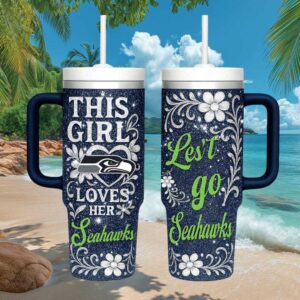 Seattle Football Glitter Insulated Cup with Handle Floral Seahawk Design