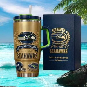 Seattle Seahawks 50th Anniversary 1976 2026 Gold Edition 40oz Tumbler with Handles