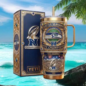 Seattle Seahawks NFC Champions “Go Hawks” 3D Gold & Blue Luxury Tumbler