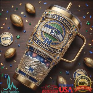 Seattle Seahawks NFC Champions Gold Bling 40oz Tumbler Wrap, NFL Fan Gift Design