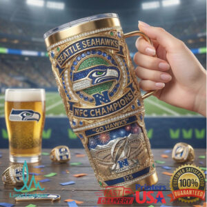 Seattle Seahawks NFC Champions Gold Bling 40oz Tumbler Wrap, NFL Fan Gift Design