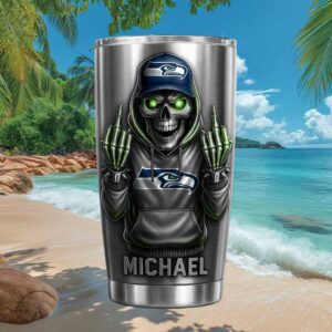 Seattle Seahawks Skull Middle Finger Personalized Steel Tumbler Style A