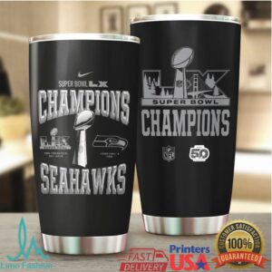 Seattle Seahawks Super Bowl LX 2026 Champions Matte Black Silver Trophy Tumbler Seattle Seahawks Super Bowl LX 2026 Champions Matte Black Silver Trophy Tumbler