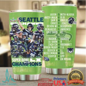 Seattle Seahawks Super Bowl LX Champions 2026 Roster & Players 20oz Tumbler Seattle Seahawks Super Bowl LX Champions 2026 Roster & Players 20oz Tumbler