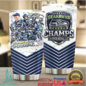 Seattle Seahawks Super Bowl LX Victory White & Navy Chevron Tumbler with Lid Seattle Seahawks Super Bowl LX Victory White & Navy Chevron Tumbler with Lid