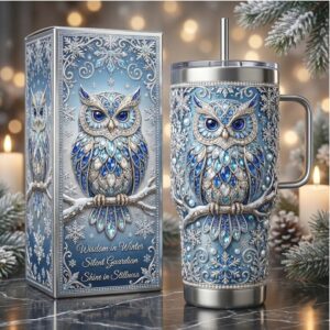 Silent Guardian Blue Diamond Owl 3D Effect 40oz Tumbler with Handle