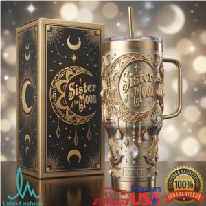Sister of the Moon Celestial Moon & Stars Gold Filigree 40oz Tumbler
