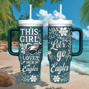 Sparkly Philadelphia Eagles Insulated Cup Women's Football Fan Floral Tumbler