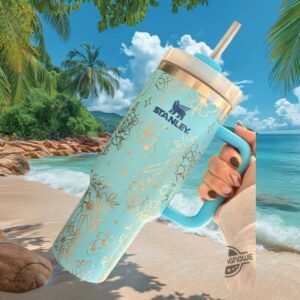 Stanley Quencher 40oz H2.0 FlowState Tumbler Tropical Floral Teal Edition