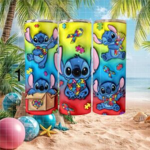 Stitch Autism Awareness Heart Puzzle Rainbow Gradient Design
