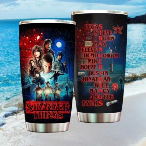 Stranger Things Alphabet Wall and Character Name List Collage Stainless STumblerl Tumbler