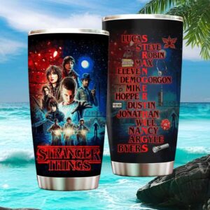 Stranger Things Character Names Typography Glow Design Stainless Steel Tumbler