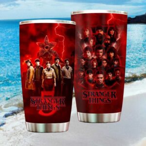 Stranger Things Season 5 Group Poster and Demogorgon Red Glow Travel Tumbler