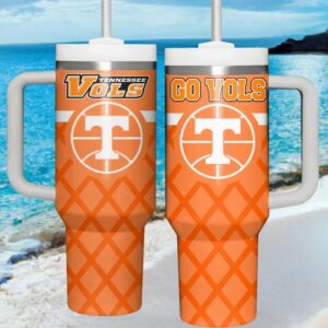 Tennessee Vols Go Vols Basketball Net Pattern Custom Insulated Tumbler with Handle