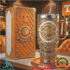 Tennessee Volunteers Custom 3D Quilted Leather & Gold Filigree Tumbler