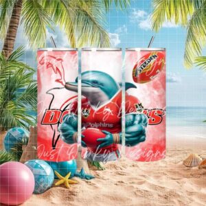 The Dolphins NRL Muscular Dolphin Mascot Red and White Rugby Tumbler