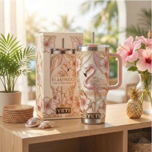 Tropical Pink Flamingo Grace in Every Moment Luxury 40oz Floral Tumbler